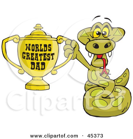 Royalty-free (RF) Clipart Illustration of a Python Snake Character Holding A Golden Worlds Greatest Dad Trophy by Dennis Holmes Designs