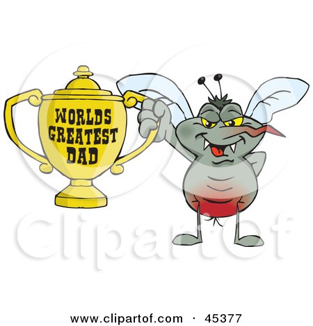 Royalty-free (RF) Clipart Illustration of a Mozzie Mosquito Character Holding A Golden Worlds Greatest Dad Trophy by Dennis Holmes Designs