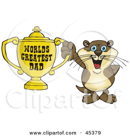 Royalty-free (RF) Clipart Illustration of an Otter Character Holding A Golden Worlds Greatest Dad Trophy by Dennis Holmes Designs