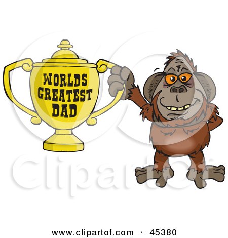 Royalty-free (RF) Clipart Illustration of an Orangutan Character Holding A Golden Worlds Greatest Dad Trophy by Dennis Holmes Designs