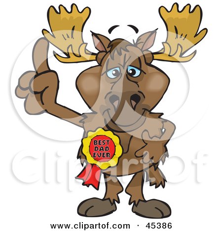 Royalty-free (RF) Clipart Illustration of a Moose Character Wearing A Best Dad Ever Ribbon by Dennis Holmes Designs