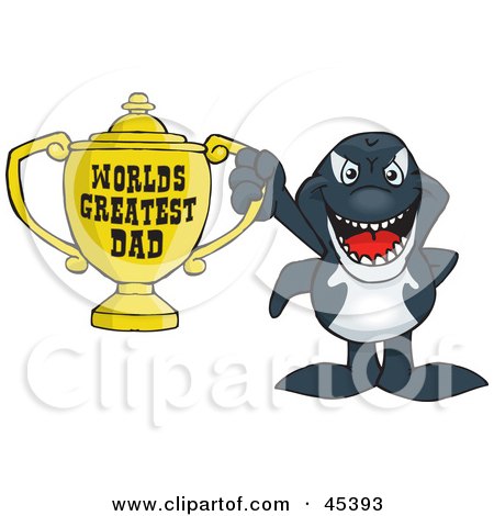 Royalty-free (RF) Clipart Illustration of an Orca Whale Character Holding A Golden Worlds Greatest Dad Trophy by Dennis Holmes Designs