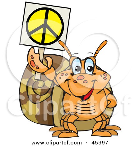 Royalty-free (RF) Clipart Illustration of a Peaceful Snail Holding A Peace Sign by Dennis Holmes Designs