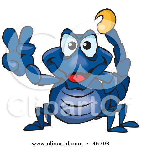 Royalty-free (RF) Clipart Illustration of a Peaceful Scorpion Gesturing The Peace Sign by Dennis Holmes Designs
