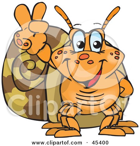 Royalty-free (RF) Clipart Illustration of a Peaceful Snail Gesturing The Peace Sign by Dennis Holmes Designs
