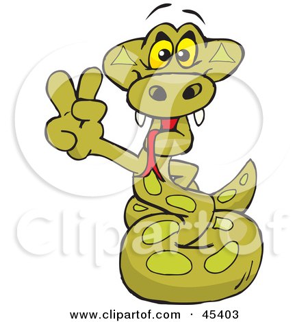 Royalty-free (RF) Clipart Illustration of a Peaceful Python Snake Character Gesturing A Peace Sign by Dennis Holmes Designs
