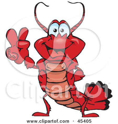 Royalty-free (RF) Clipart Illustration of a Peaceful Lobster Gesturing The Peace Sign by Dennis Holmes Designs