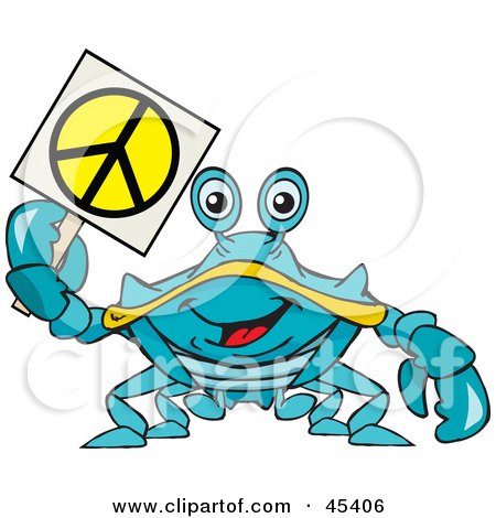 Royalty-free (RF) Clipart Illustration of a Peaceful Crab Holding A Peace Sign by Dennis Holmes Designs