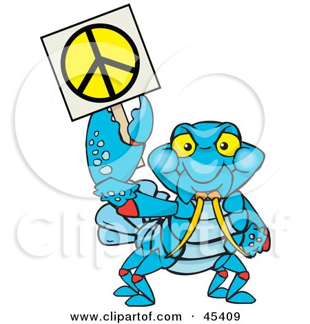Royalty-free (RF) Clipart Illustration of a Peaceful Crawdad Holding A Peace Sign by Dennis Holmes Designs