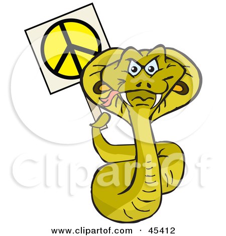 Royalty-free (RF) Clipart Illustration of a Peaceful Cobra Snake Character Holding A Peace Sign With His Tail by Dennis Holmes Designs