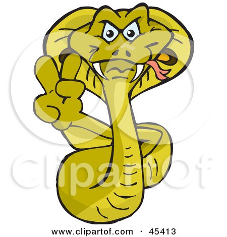 Royalty-free (RF) Clipart Illustration of a Peaceful Cobra Snake Character Gesturing A Peace Sign by Dennis Holmes Designs
