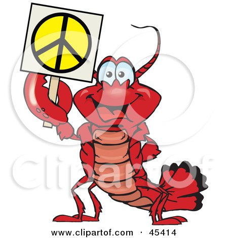 Royalty-free (RF) Clipart Illustration of a Peaceful Lobster Holding A Peace Sign by Dennis Holmes Designs