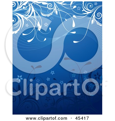 Royalty-Free (RF) Clipart Illustration of a Background Of Blue And White Flowers And Waves by TA Images