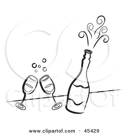 Royalty-Free (RF) Clipart Illustration of a Bursting Bubble Of Champagne With Two Toasting Glasses by TA Images