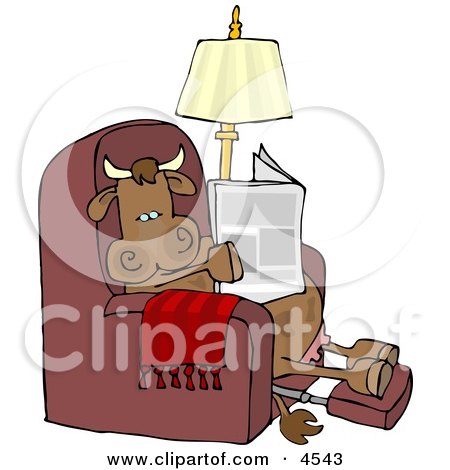 Relaxed Cow Sitting On a Recliner Chair and Reading a Newspaper Clipart by djart