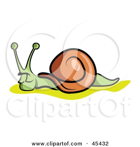 Royalty-Free (RF) Clipart Illustration of a Slowly Moving Green And Brown Snail Bug by TA Images