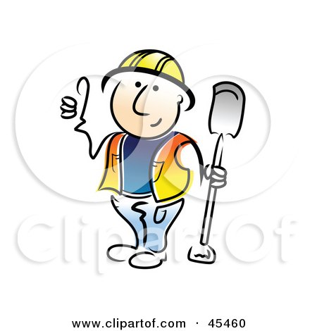 Royalty-Free (RF) Clipart Illustration of a Friendly Construction Worker Holding A Shovel And Giving The Thumbs Up by TA Images