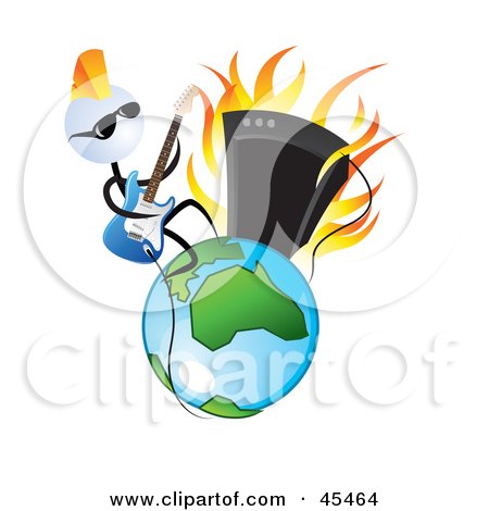 Royalty-Free (RF) Clipart Illustration of a Cool White Head Guitar Man Rocking On Earth by TA Images