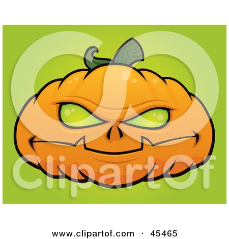 Royalty-Free (RF) Clipart Illustration of a Possessed Halloween Pumpkin With Green Eyes by John Schwegel