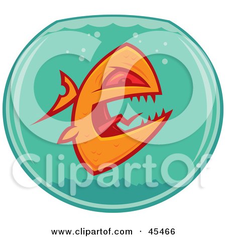Royalty-Free (RF) Clipart Illustration of a Pissed Monster Goldfish Or Piranha In A Bowl by John Schwegel