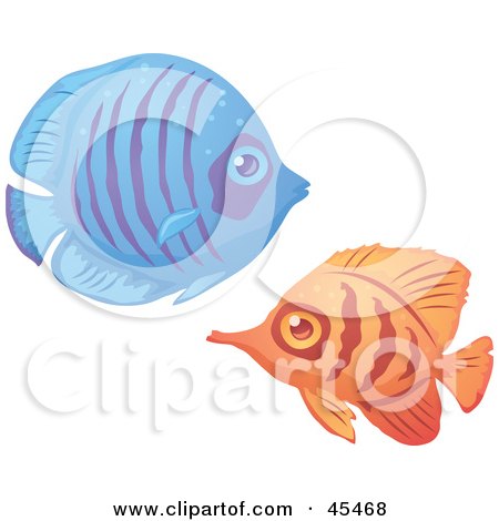 Royalty-Free (RF) Clipart Illustration of a Blue And Orange Tropical Fish Pair by John Schwegel