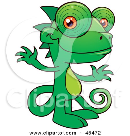 Royalty-Free (RF) Clipart Illustration of a Happy Green Chameleon With Orange Beady Eyes by John Schwegel