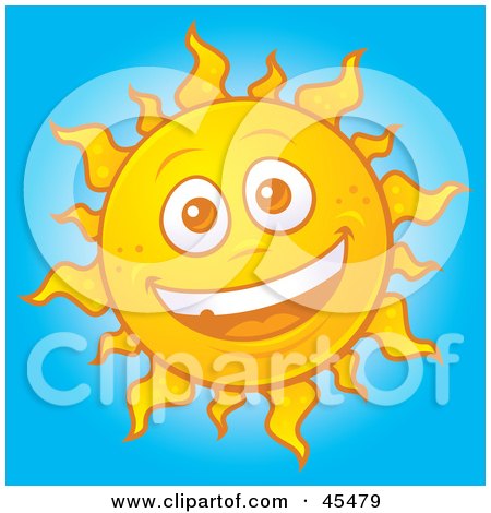 Royalty-Free (RF) Clipart Illustration of a Cheerful Sun Face in a Blue Sky by John Schwegel