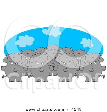Anthropomorphic Elephant Herd Standing Together and Holding Hands Clipart by djart