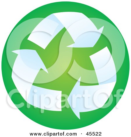 Royalty-free (RF) Clipart Illustration of Solid White Recycle Arrows Over A Green Circle by John Schwegel