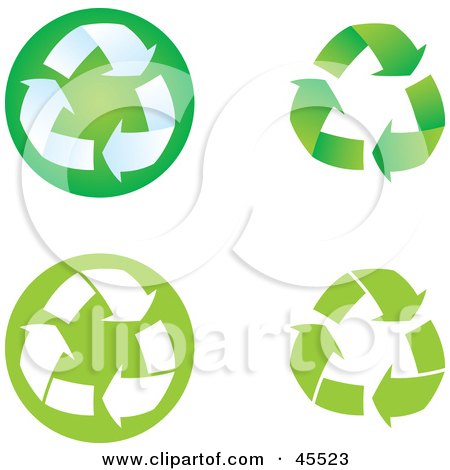 Royalty-free (RF) Clipart Illustration of a Digital Collage Of Green And White Recycle Arrows by John Schwegel