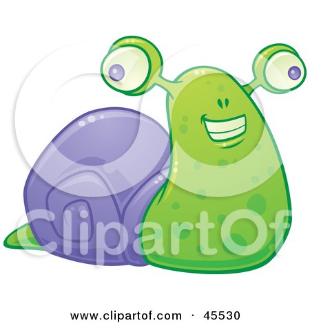 Royalty-free (RF) Clipart Illustration of a Happy Smiling Green And Purple Snail by John Schwegel