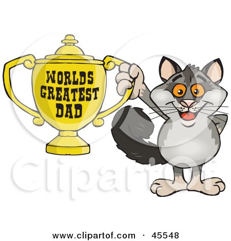 Royalty-free (RF) Clipart Illustration of a Possum Character Holding A Golden Worlds Greatest Dad Trophy by Dennis Holmes Designs