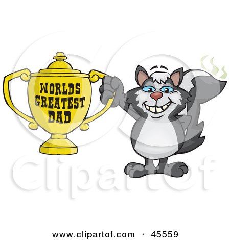 Royalty-free (RF) Clipart Illustration of a Skunk Character Holding A Golden Worlds Greatest Dad Trophy by Dennis Holmes Designs
