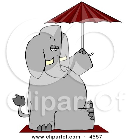 Anthropomorphic Elephant Sitting Under an Umbrella Clipart by djart