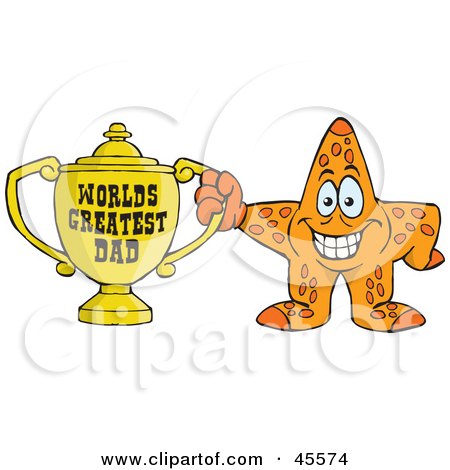 Royalty-free (RF) Clipart Illustration of a Starfish Character Holding A Golden Worlds Greatest Dad Trophy by Dennis Holmes Designs