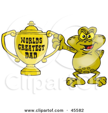 Royalty-free (RF) Clipart Illustration of a Toad Character Holding A Golden Worlds Greatest Dad Trophy by Dennis Holmes Designs