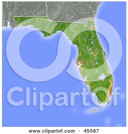 Royalty-free (RF) Clipart Illustration of a Shaded Relief Map Of The State Of Florida by Michael Schmeling
