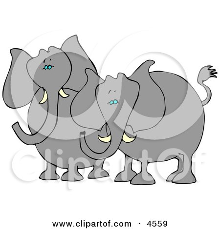 Two Elephants with Tusks Standing Beside Each Other Clipart by djart