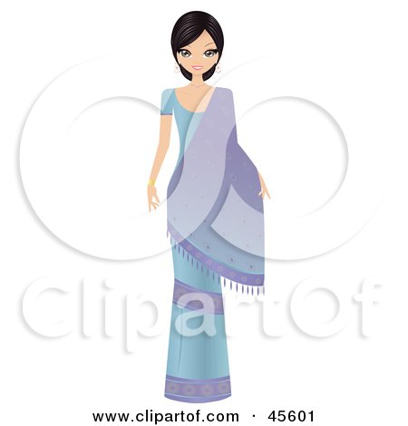 Royalty-free (RF) Clipart Illustration of a Beautiful Bollywood Indian Woman In A Blue Dress With A Saree by Melisende Vector