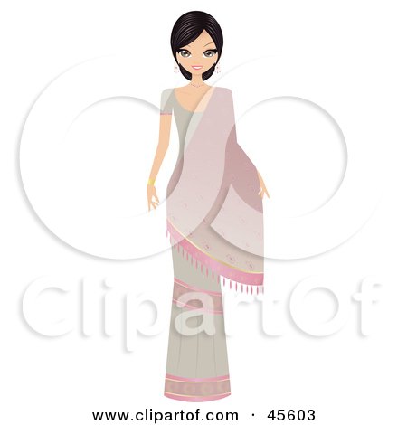 Royalty-free (RF) Clipart Illustration of a Beautiful Bollywood Indian Woman In A Pink Dress With A Sari by Melisende Vector