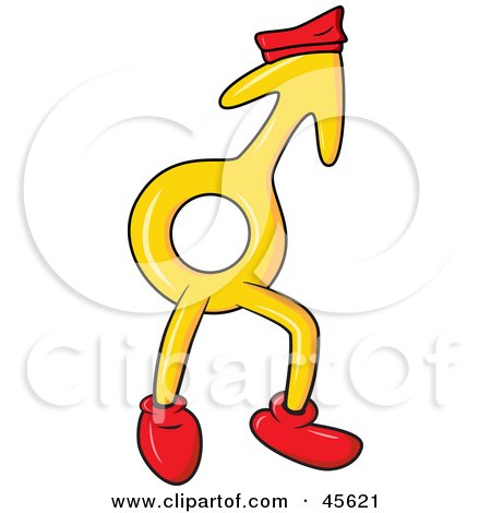 Royalty-Free (RF) Clipart Illustration of a Male Gender Symbol Wearing Shoes and a Hat by Michael Schmeling