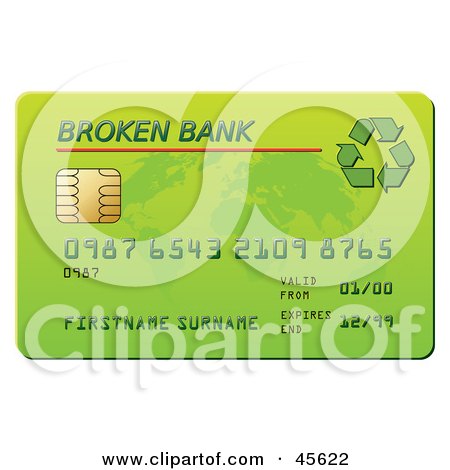 Royalty-free (RF) Clipart Illustration of a Green Broken Bank Credit Card by Michael Schmeling