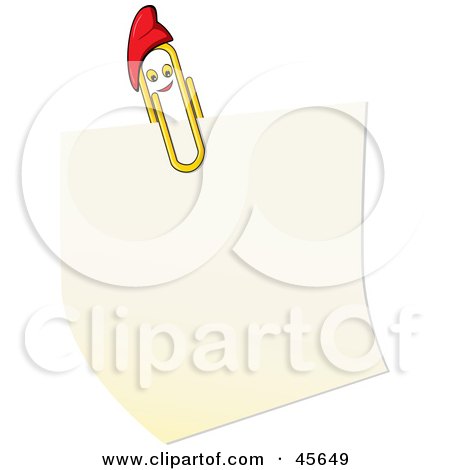 Royalty-free (RF) Clipart Illustration of a Happy Paperclip Character Holding Up A Message by Michael Schmeling