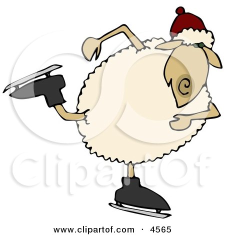 Anthropomorphic Sheep Ice Skater Skating on Ice with Skates Clipart by djart