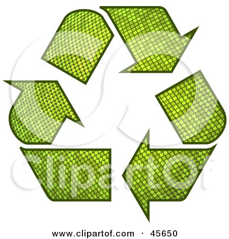 Royalty-free (RF) Clipart Illustration of Three Green Textured Recycle Arrows Circling Clockwise by Michael Schmeling