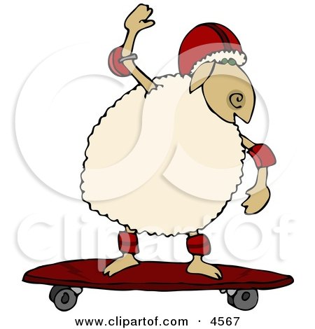 Anthropomorphic Sheep Skateboarding Clipart by djart