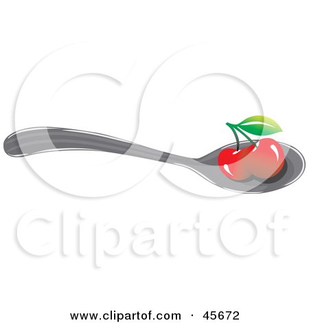 Royalty-free (RF) Clipart Illustration of Two Bing Cherries Resting On A Spoon by pauloribau