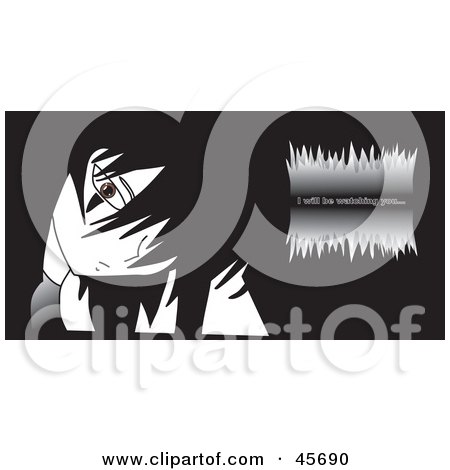 Royalty-free (RF) Clipart Illustration of a Gothic Black Haired Girl With A Brown Eye, Looking Out by pauloribau
