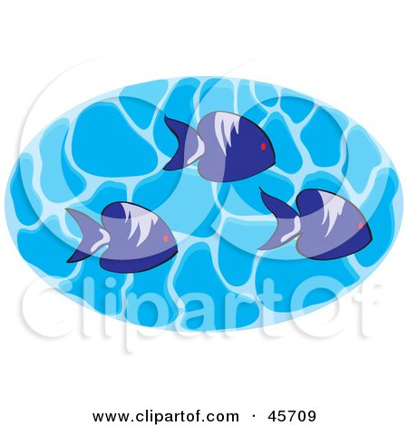 Royalty-free (RF) Clipart Illustration of a Group Of Three Marine Fish Swimming In Rippling Water by pauloribau