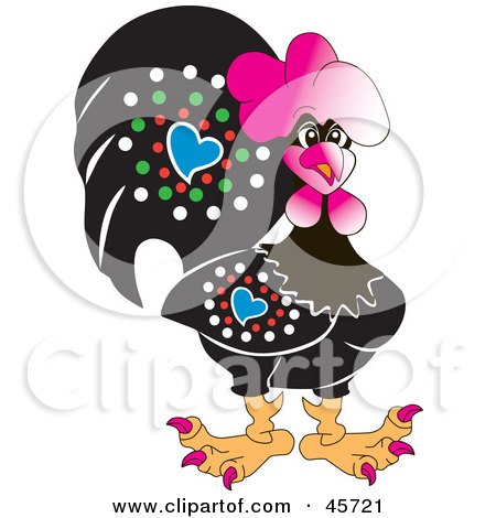 Royalty-free (RF) Clipart Illustration of a Stylish Bedazzled Black And Pink Rooster With Red Nails by pauloribau